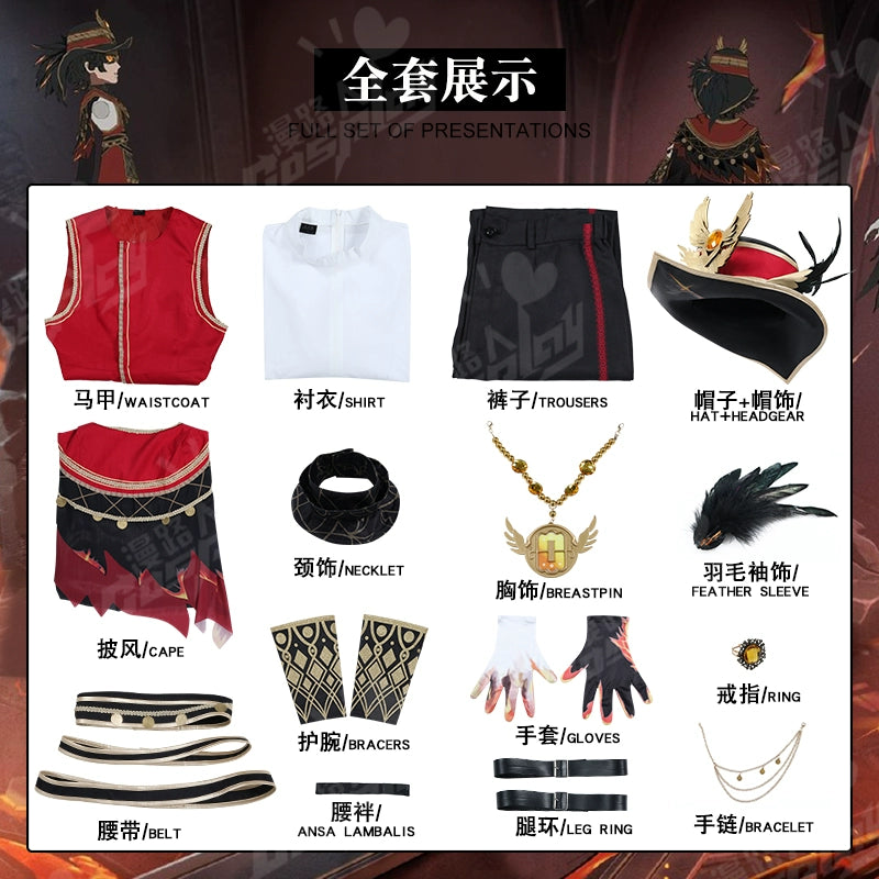 Norton Campbell Cosplay Game Identity V Prospector Costume Wig Red Uniform Suit Halloween Party Royal Clothing for Man