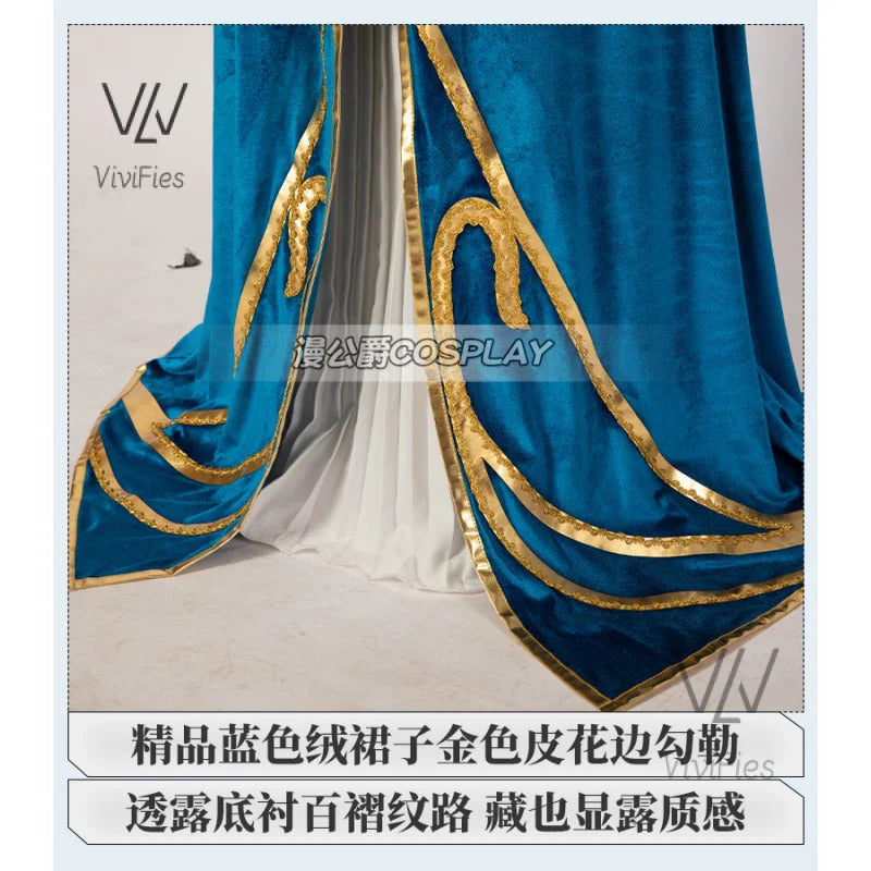 Blue velvet princess dress Zelda cosplay costume woman top skirt outfit full set and wig are sold custom size