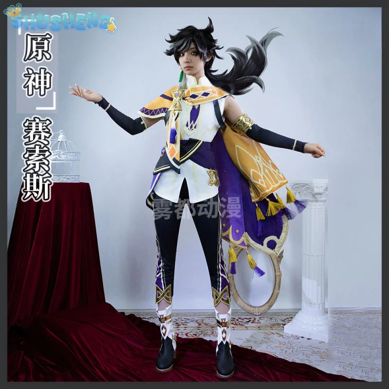 Shusheng-R Game Genshin Impact Sethos Cosplay Costume Belt shawl earrings jewelry prop set Halloween party men women fashion uniform S-XXXL