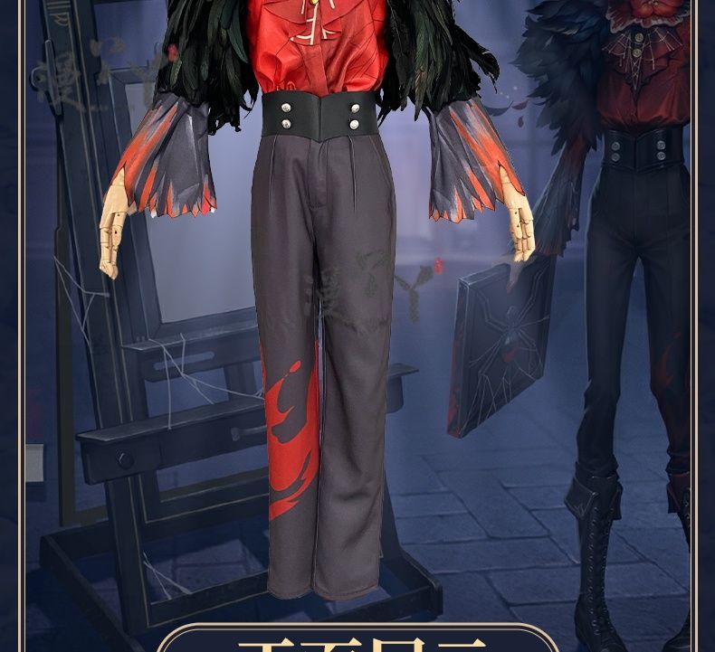 Identity V Edgar Valden Painter Multi-Colour Printing Cosplay Costume Exaggerated Feather Suit Hat Set Role-play Wig Shoe Outfit