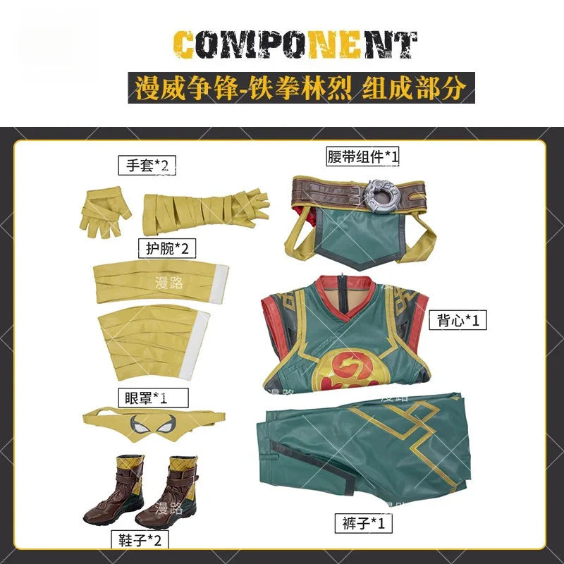 Game Iron Fist Cosplay Rivals Costume Vest gloves belt, mask shoe set Halloween party men's fantasy Iron Fist uniform XS-XXXL