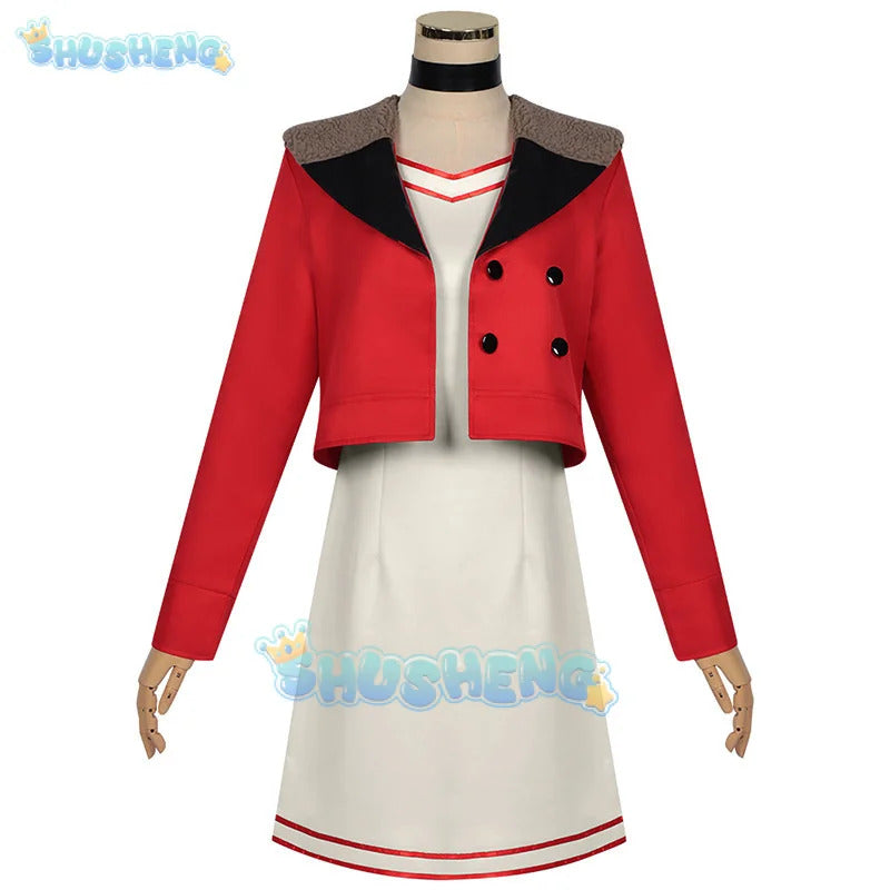 Anime dandadan Momo Ayase cosplay red costume coat dress socking earrings Hallowmas carnival play role clothes clothing