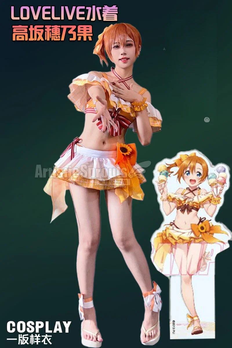 Honoka Kousaka Anime LoveLive! Cosplay Costume Women Halloween Party Sweet Top Skirt Headwear Set Summer Vacation Beach swimwear