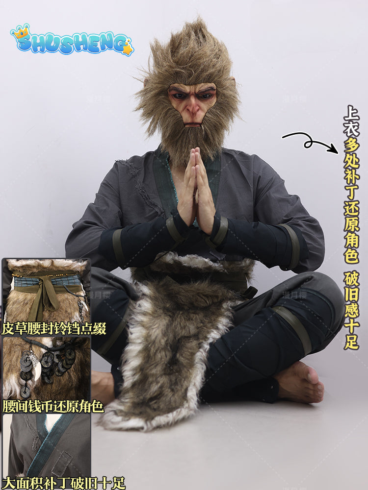The Destined One Cosplay Game Black Myth Wukong Cosplay Costume Uniform Apron Mask Prop Set Halloween Party Stage Outfit for Man