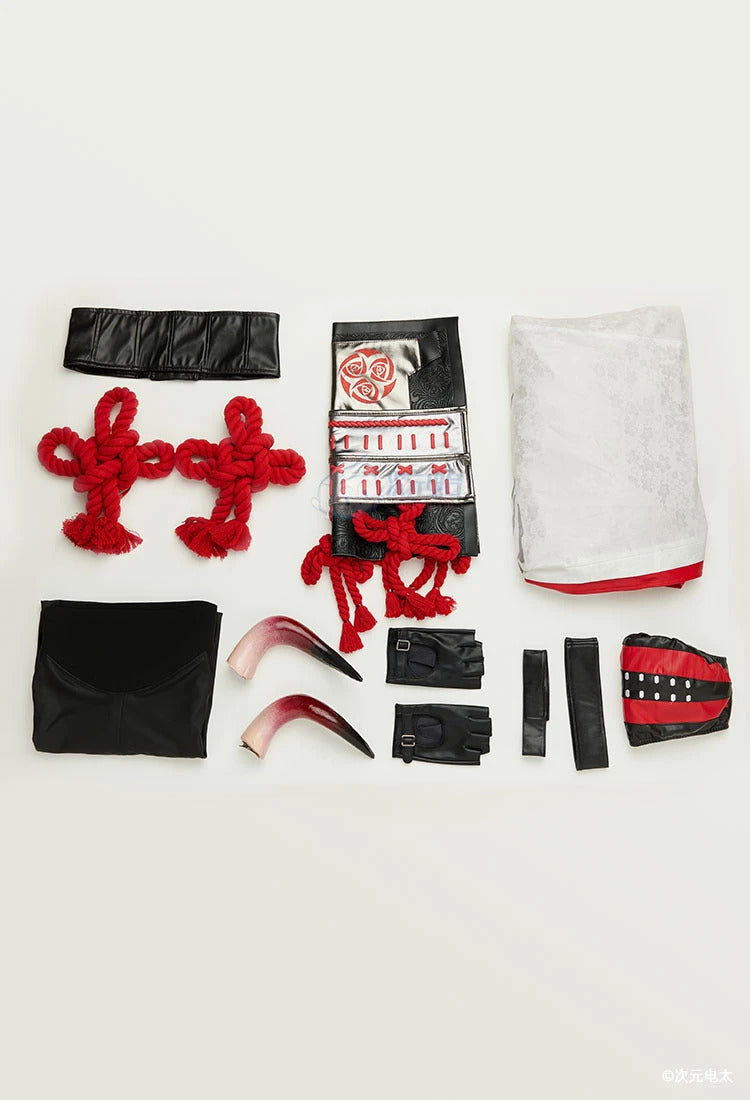 The Night Rose Hundred levels Cosplay Costume Halloween Sexy Kimono Dress Leather Pants Coat Waist Cover Gloves Set
