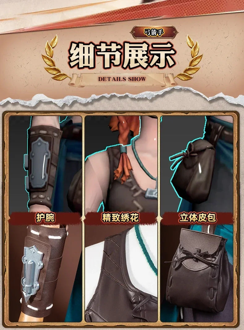 Shusheng-R Identity V Archer Cosplay Costume Brynhildr Vilulf Uniform Glasses Eye Patch Halloween Party for Women Girls Carnival Props