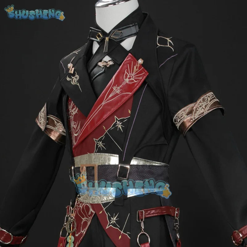 Shusheng-N Love and Deepspace Xavier Cosplay Costume Black Hunter Uniform Shimmering Moonlight Halloween Party Women Men Carnival