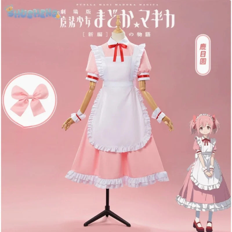 Anime Kaname Madoka Puella Magi Madoka Magica Cosplay Costume Halloween party pink maid dress Lolita girl sweet uniform set