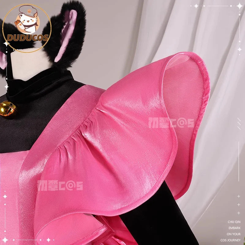 Shusheng-R Kinomoto Sakura Cosplay Costume Anime Card Captor Sakura DUDU-R Women Halloween Cute Black Pink Dress THE THUNDER Ears Tail