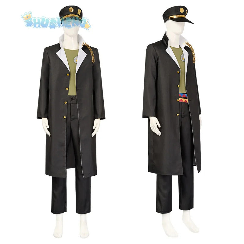 Anime JoJo's Bizarre Adventure Kujo Jotaro Cosplay Costume Hat vest coat belt Halloween carnival Woman man full set uniform