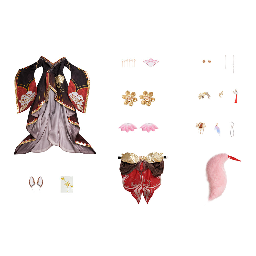 Honkai Star Rail Fugue Tingyun Cosplay Costume Ancient Style Fox Tails Design Women Dress Halloween Carnival Party Suit