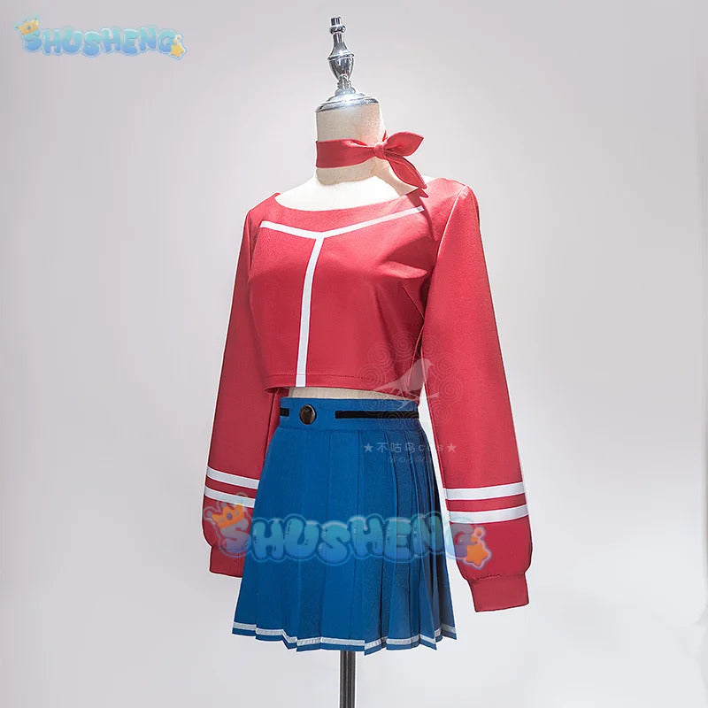 MiSide Crazy Mita Cosplay Costume Wig Dress Skirt Uniform Headwear Red Hairpins Hairband Halloween Party for Women Girls Props