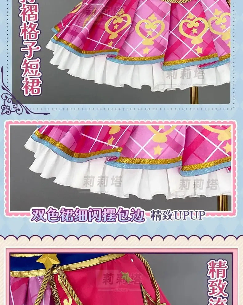 Anime Nijino Yume Aikatsu Stars! Cosplay Costume Cute New Pink Lolita Campus Dress Halloween Party Props Wig Women's Set