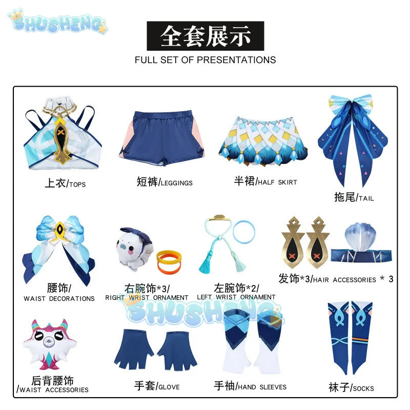 Shusheng Genshin Impact Mualani Cosplay Costume Uniform Headwear Doll Meztli Springs Natlan Halloween Party Women Girls Props