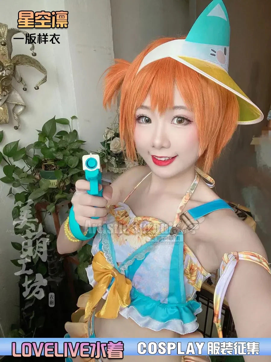 Anime LoveLive! Rin Hoshizora Cosplay Costume Women Halloween Party Sweet Top Skirt Headwear Set Summer Vacation Beach swimwear