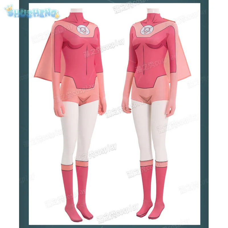 Movie Atom Eve cosplay invincible costume jumpsuit cloak socks shoe set Halloween Party pink Women tight fitting uniform xs-xxxl