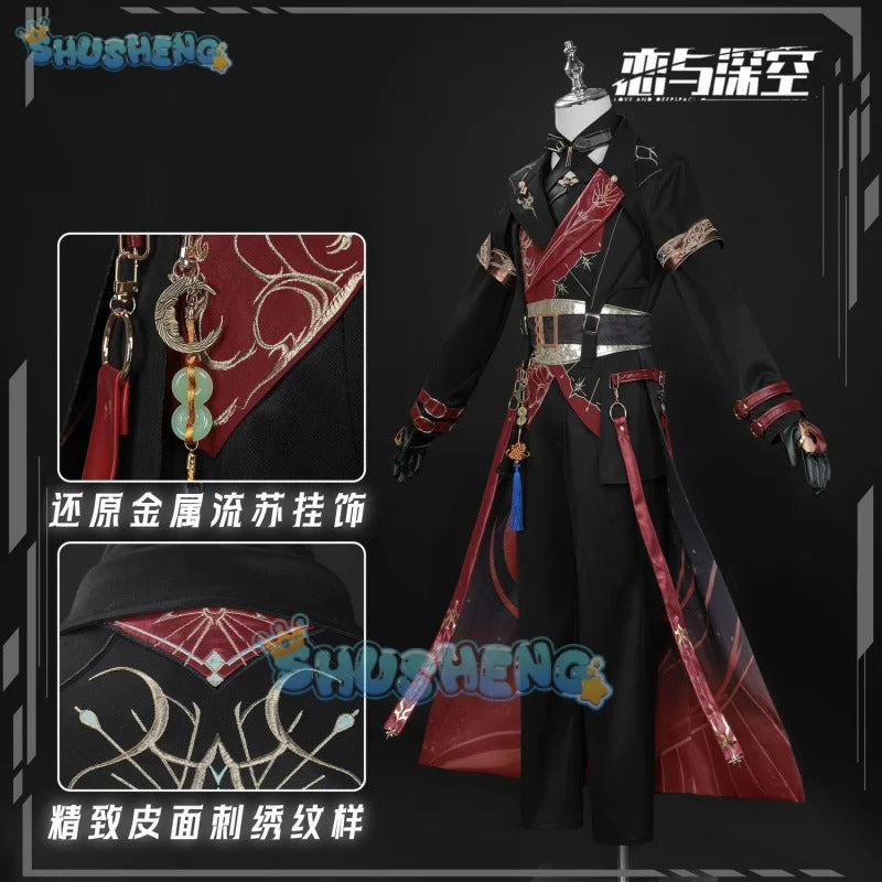 Shusheng-N Love and Deepspace Xavier Cosplay Costume Black Hunter Uniform Shimmering Moonlight Halloween Party Women Men Carnival