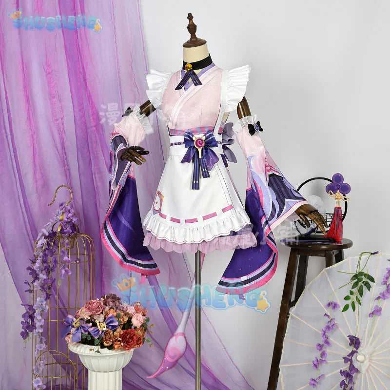 Genshin Impact Yumemizuki Mizuki Cosplay Costume Wig Pink Purple Dress Headwear Props Green Wigs For Women Girls Party Halloween