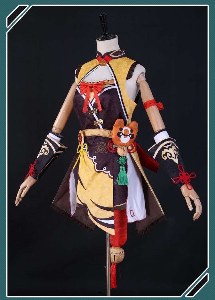 Xiangling Cosplay Game Genshin Impact Costume Wig for Cosplay Anime Halloween Head Chef Outfit Xiang Ling Full Set Include Dress