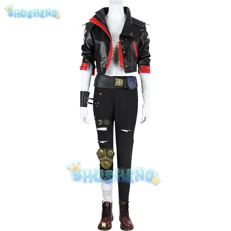 Arcang2 lol VI cosplay costume leather coat men women uniform suit Halloween party Carnival role play outfits Shusheng