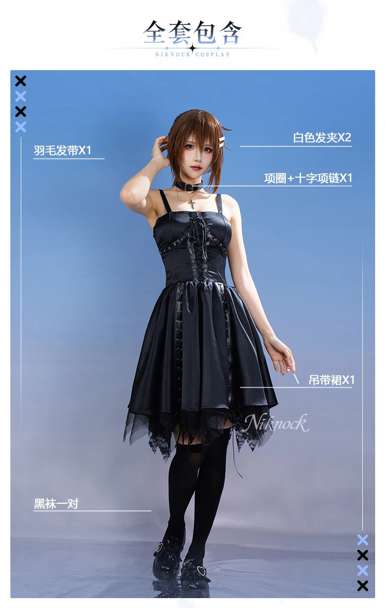 Wonderful Everyday Down the Rabbit-Hole Minakami Yuki cosplay costume Halloween sexy black dress socks necklace props uniform