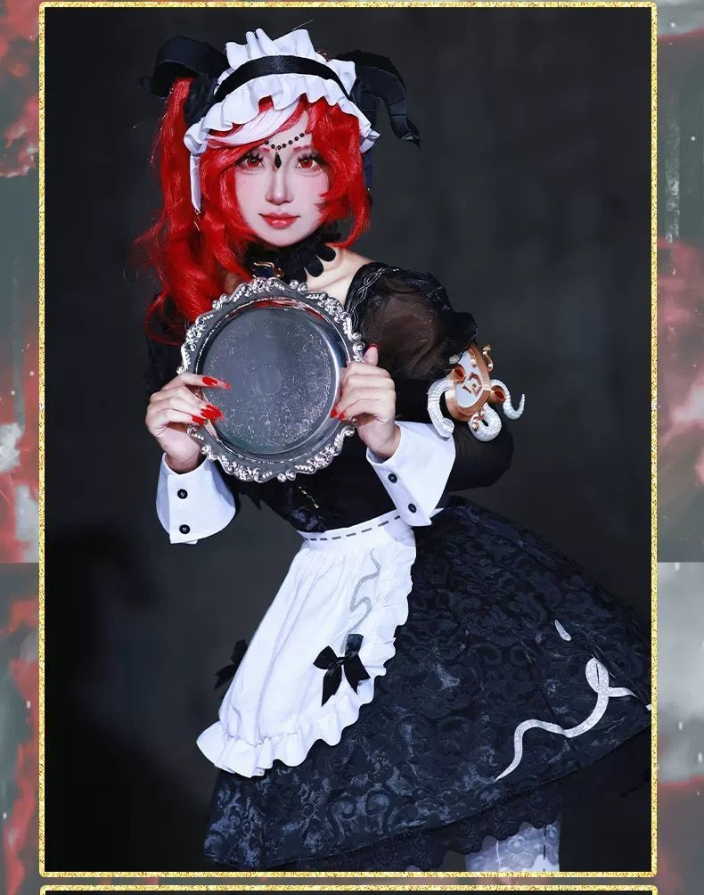 Fiona Gilman Priestess Cosplay Game Identity V Women Costume Black Dress Priestess Crismon Cosplay Wig