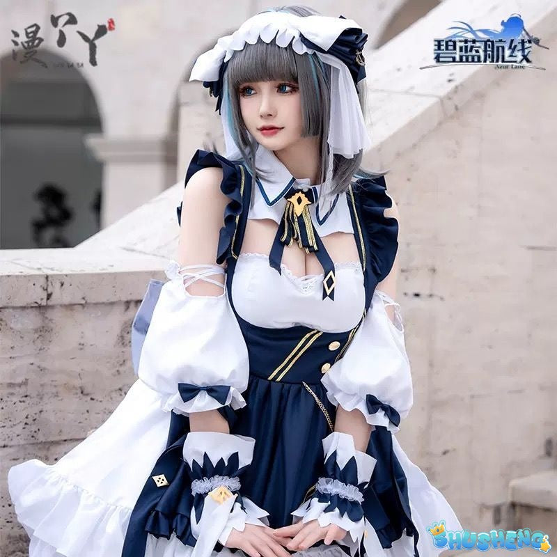 Azur Lane Cheshire Cosplay Lolita Maid Dress Game Anime Suit for Women Halloween Carnival Roleplay Clothing COSFun