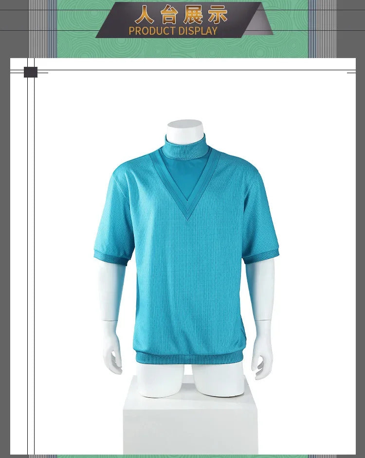 Steve Movie Cosplay Costume Halloween Carnival casual blue short sleeved men's and women's fashionable T-shirt