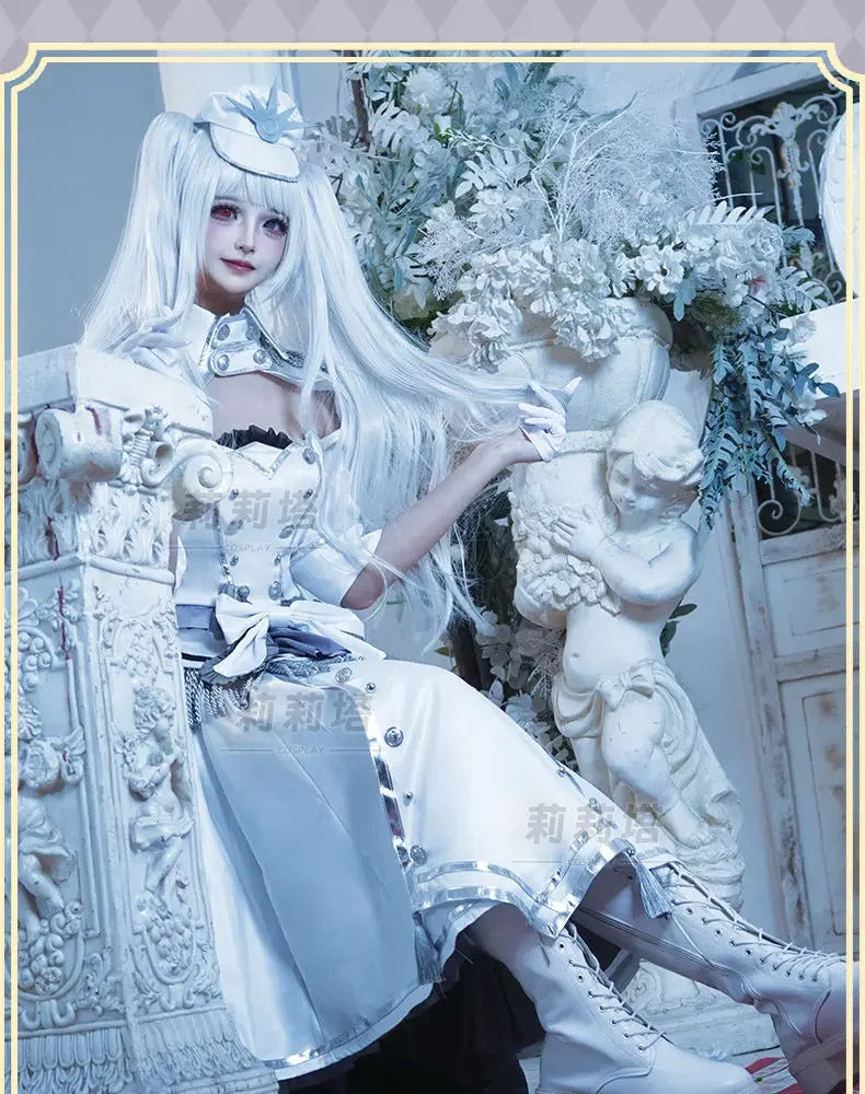 Shusheng-R Tokisaki Kurumi Nightmare Cosplay DATE A LIVE The White Queen Costume Halloween Party Lolita Dress Wig Props Women's Sweet Set