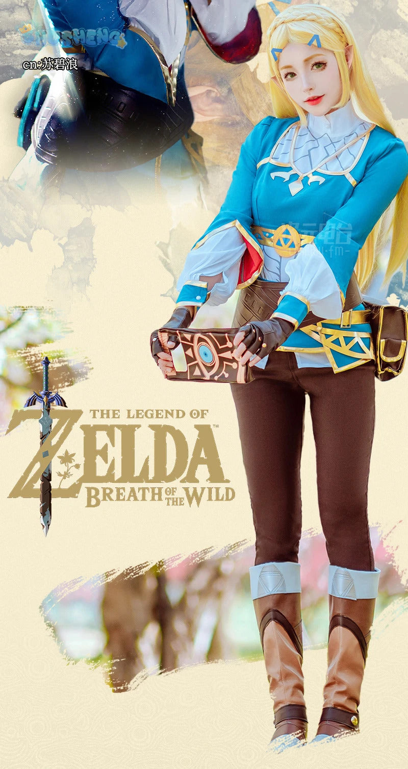 Game Princess Zelda Cosplay Costume Halloween Roleplay Masquerade Woman Accessories Wig Ears Complete Set