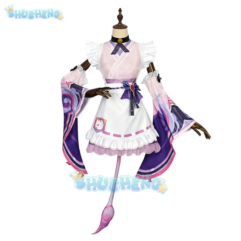 Genshin Impact Yumemizuki Mizuki Cosplay Costume Wig Pink Purple Dress Headwear Props Green Wigs For Women Girls Party Halloween
