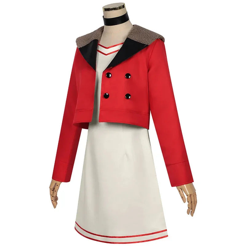 Anime dandadan Momo Ayase cosplay red costume coat dress socking earrings Hallowmas carnival play role clothes clothing