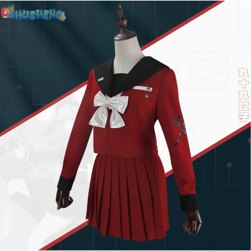 The Hundred Line -Last Defense Academy- Cosplay Tsukumo Kako Costume Red JK Dress Coat Tie Headwear Halloween Men Women Uniform