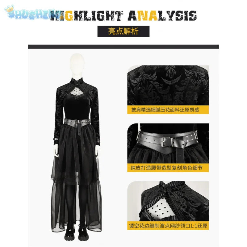 Lisa Cosplay Frankenstein Neighbor Woman Costume Halloween Carnival Gothic Sexy Women's Black Dress Coat Accessory uniform Set
