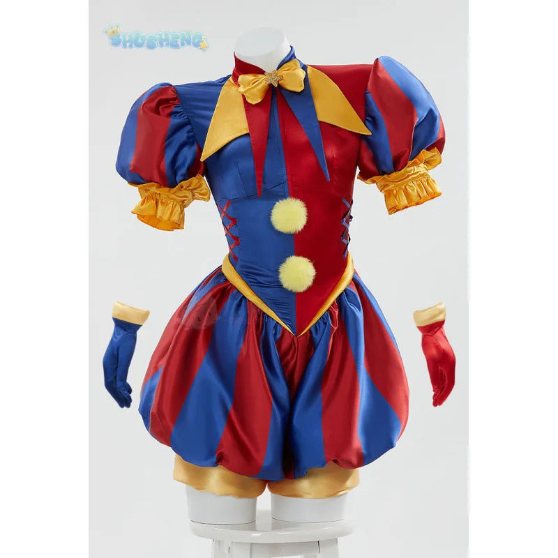 Adult Digital Circus Cosplay Costumes Pomni Cosplay Masks Set Hat Jumpsuit Cartoon Christmas Halloween Party Cute Clown wig set