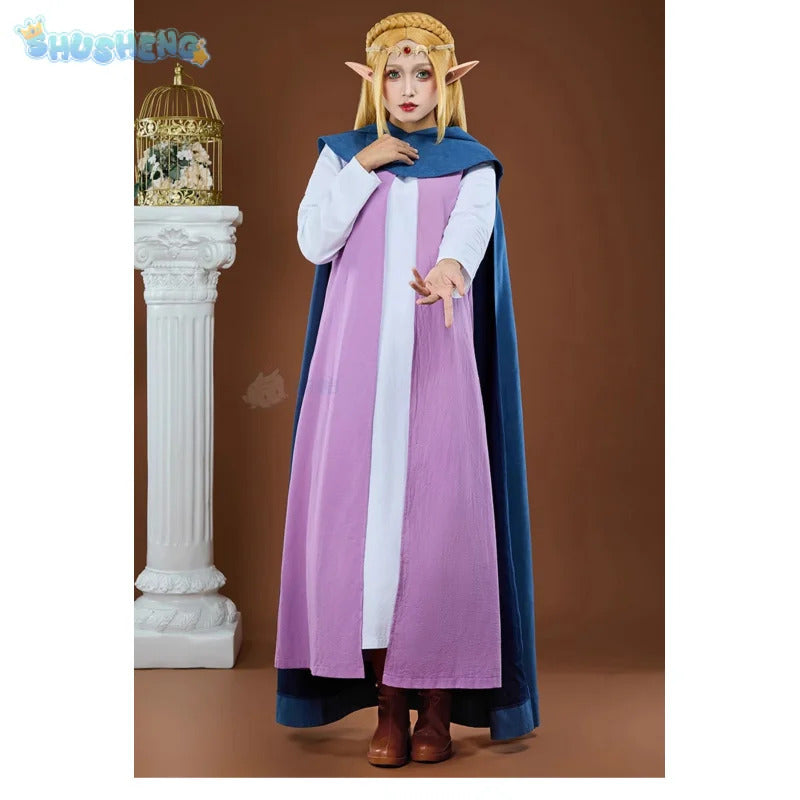Shusheng-R Game Zelda Cosplay Princess Zelda Costume Coat, cloak, ear accessories, dress set Halloween party casual Woman Man uniform