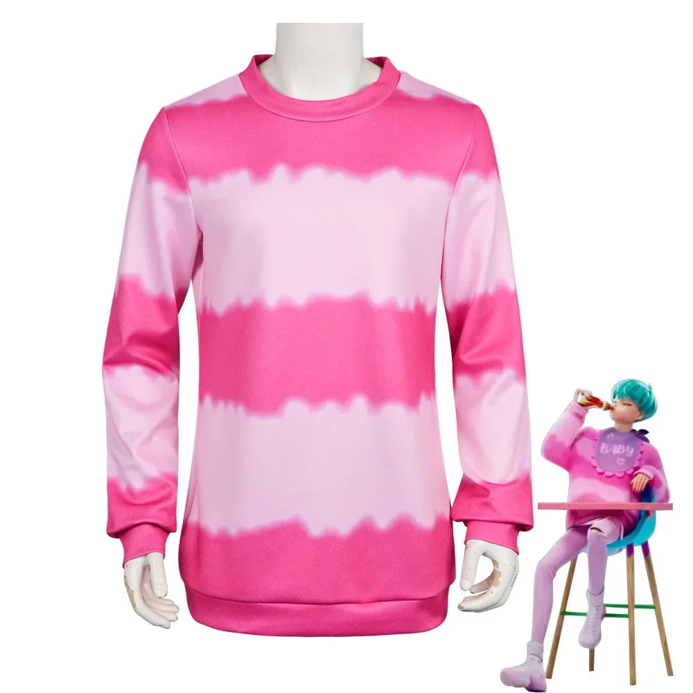 Anime KPop Demon Hunters Saja Boys Baby Saja Cosplay Costume Pink Striped Long Sleeves Uniform Halloween Party for Women Men