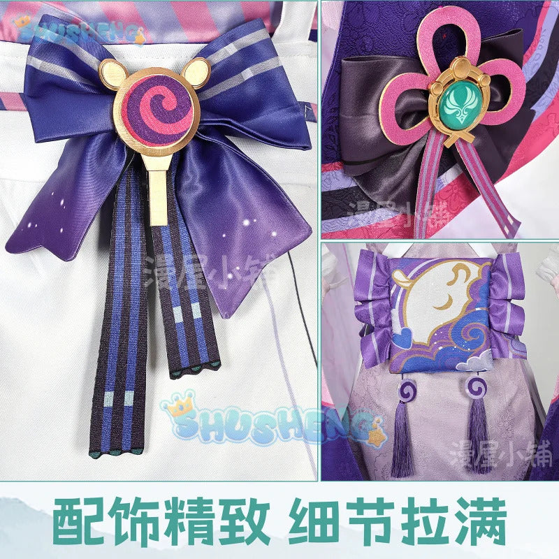 Genshin Impact Yumemizuki Mizuki Cosplay Costume Wig Pink Purple Dress Headwear Props Green Wigs For Women Girls Party Halloween