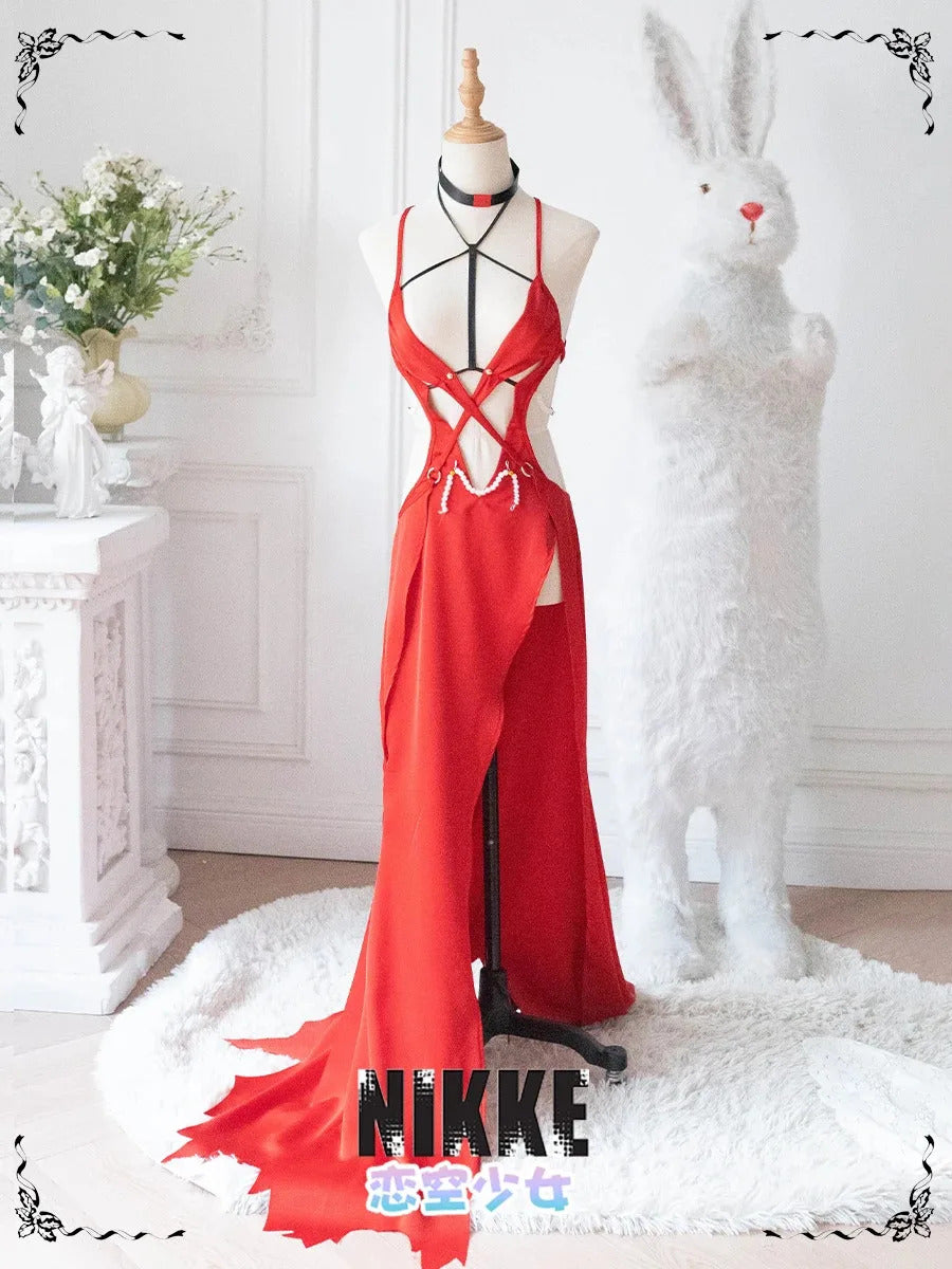 NIKKE The Goddess of Victory Red Hood Cosplay Little Red Riding Hood Costume Halloween New Red Long Dress Elegant Woman Uniform