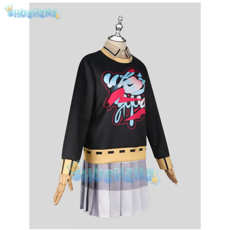 Game Persona 5: The Phantom X Motoha Arai Cosplay Costume Hoodies Plaid Skirt Leisure Time Uniform Wig Woman Sexy Party Suit
