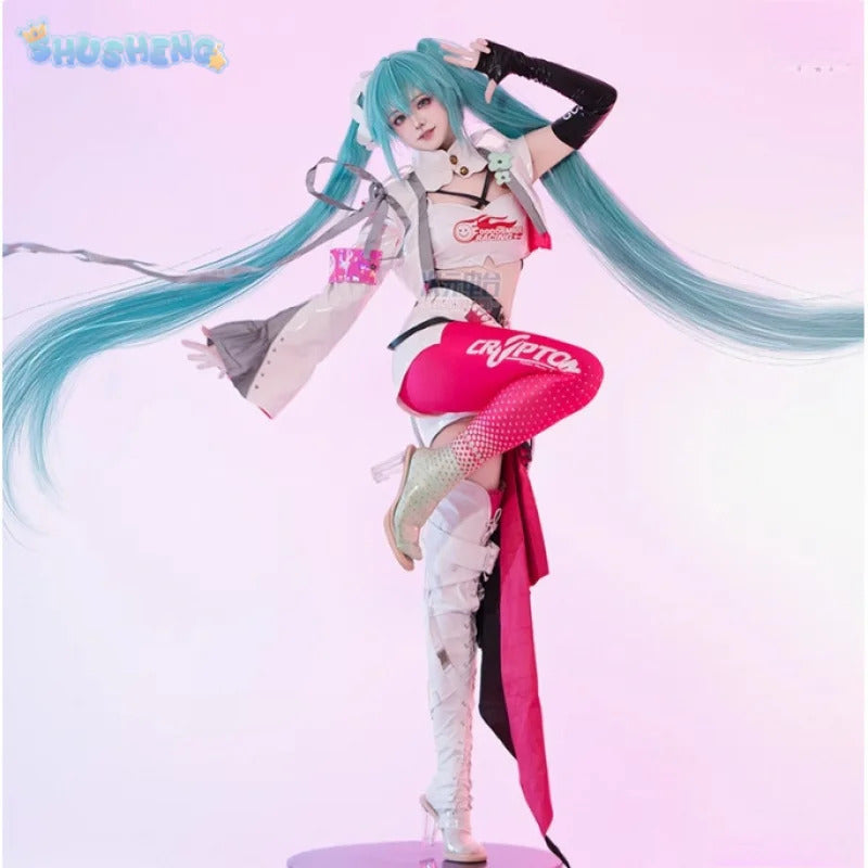 Miku Mochizuki Kei Cosplay 2025 Racing uniform Costume Halloween party new leather top, skirt, jacket, props, wig Woman set