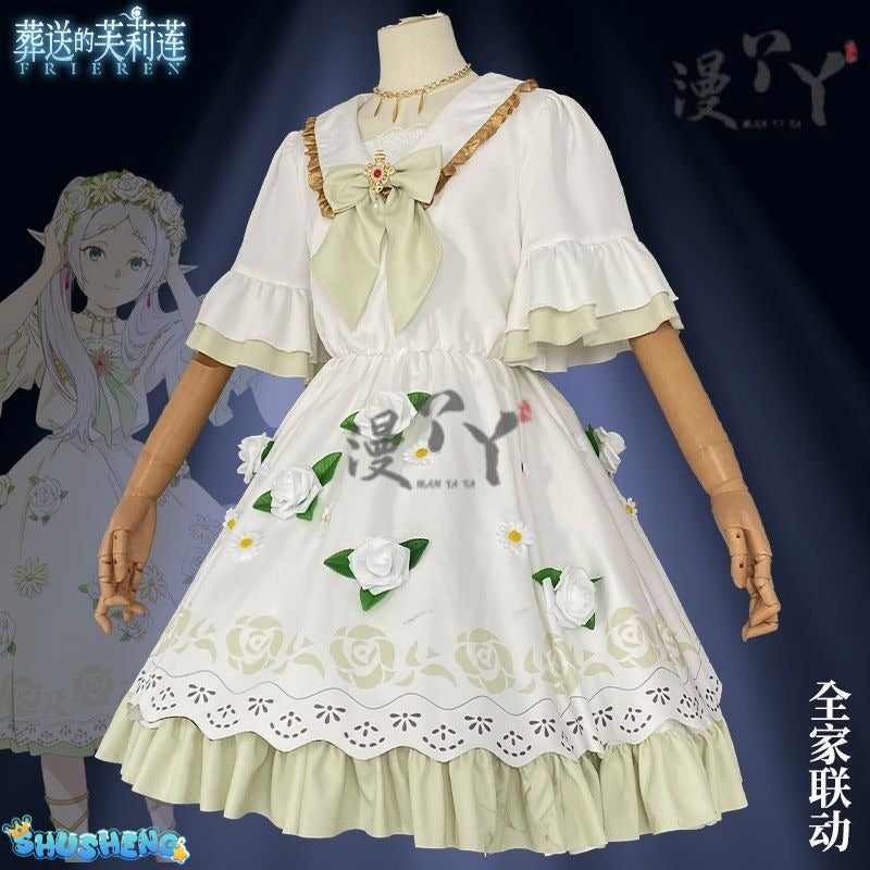 Anime Frieren: Beyond Journey's End Cosplay Costume White Flower Skirt Princess Dress Woman Sexy Masked Ball Party Suit