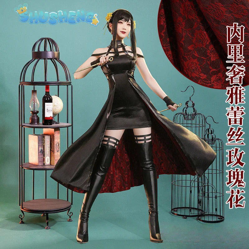 Yor Forger Cosplay costume Headband Elastic Thigh Stockings Tights Highs Wig Earrings Yor Forger dress full set for IN STOCK