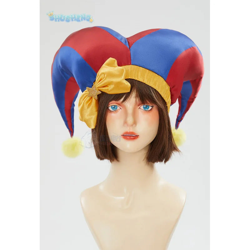 Adult Digital Circus Cosplay Costumes Pomni Cosplay Masks Set Hat Jumpsuit Cartoon Christmas Halloween Party Cute Clown wig set