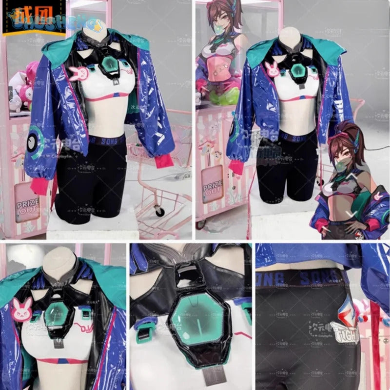 OW D.Va Overwatch Cosplay Tokyo Official Valley Costume Leather jacket strapless pants wig prop set Halloween fashion uniform