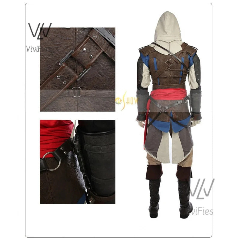 Uniform Outfits Complete Customization Suit Halloween PartyAssassins Cosplay Edward Costume Creed Black Flag Kenway Male