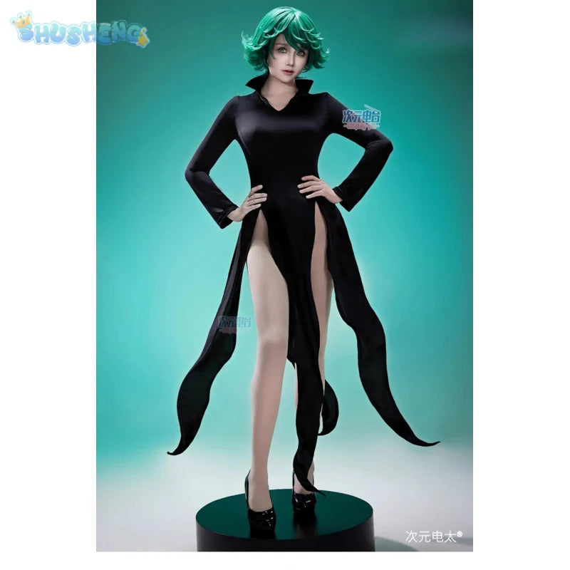 One Punch Man Tornado of Terror Senritsu No Tatsumaki Cosplay Costume Wig Black Dress Women Girl Outfit Halloween Child Uniform