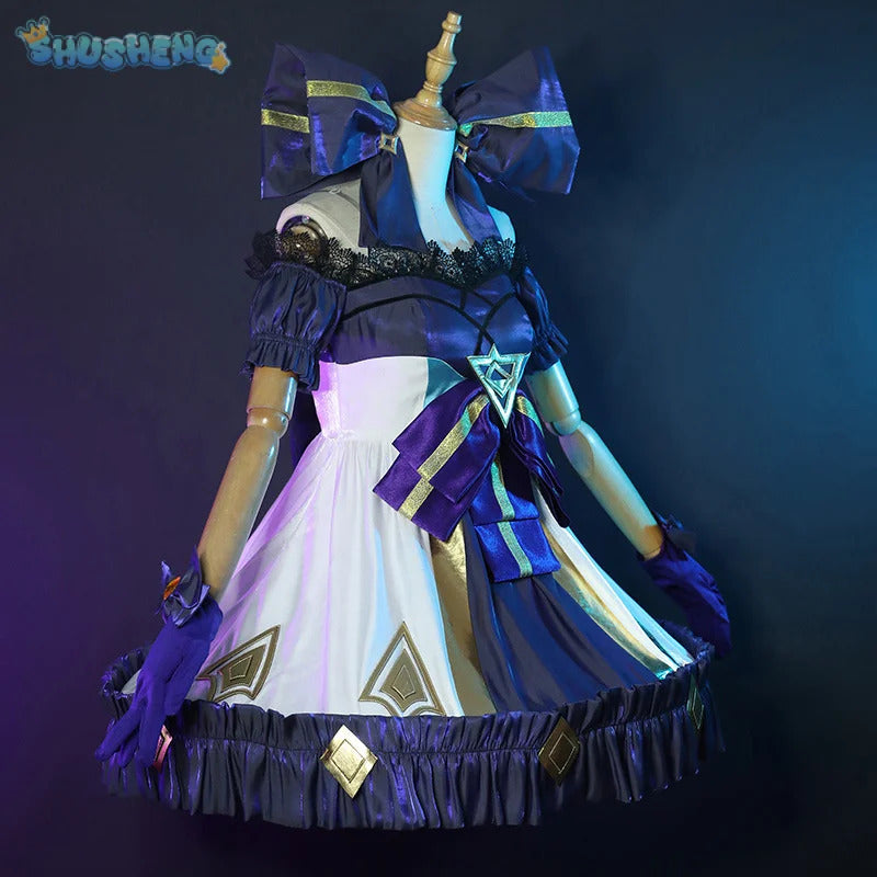 Shusheng-R LOL Gwen Cosplay Costume Dark Gothic Style Ruined Doll Outfit League Legends Cos Women Halloween Party Dress Custom