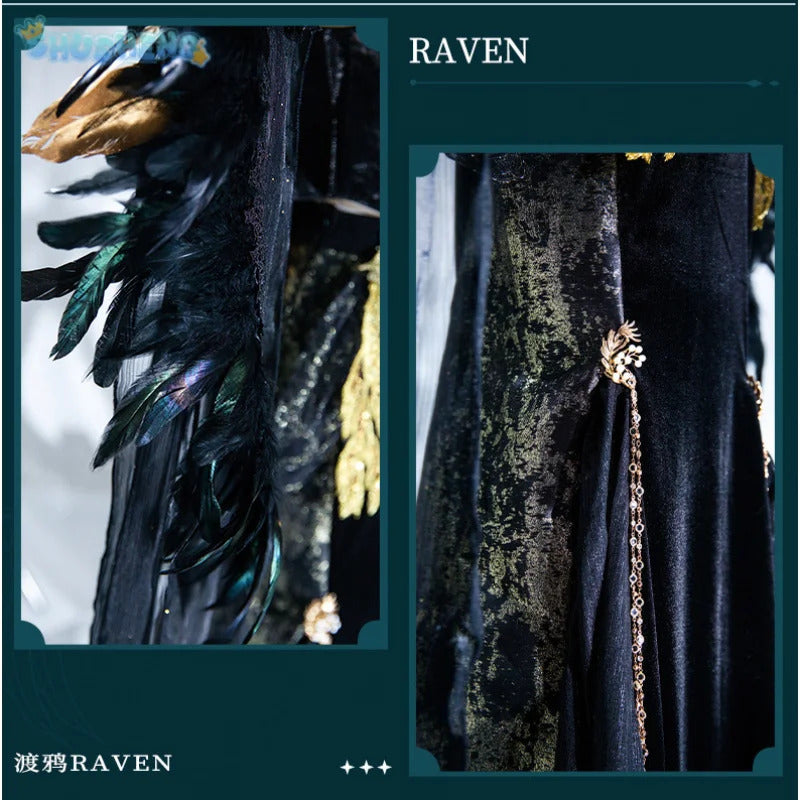 Path to Nowhere Raven MBCC-S-074 Cosplay Black glue gift box Costume Halloween Black Dress Necklace Props Wig Women's Sexy Set