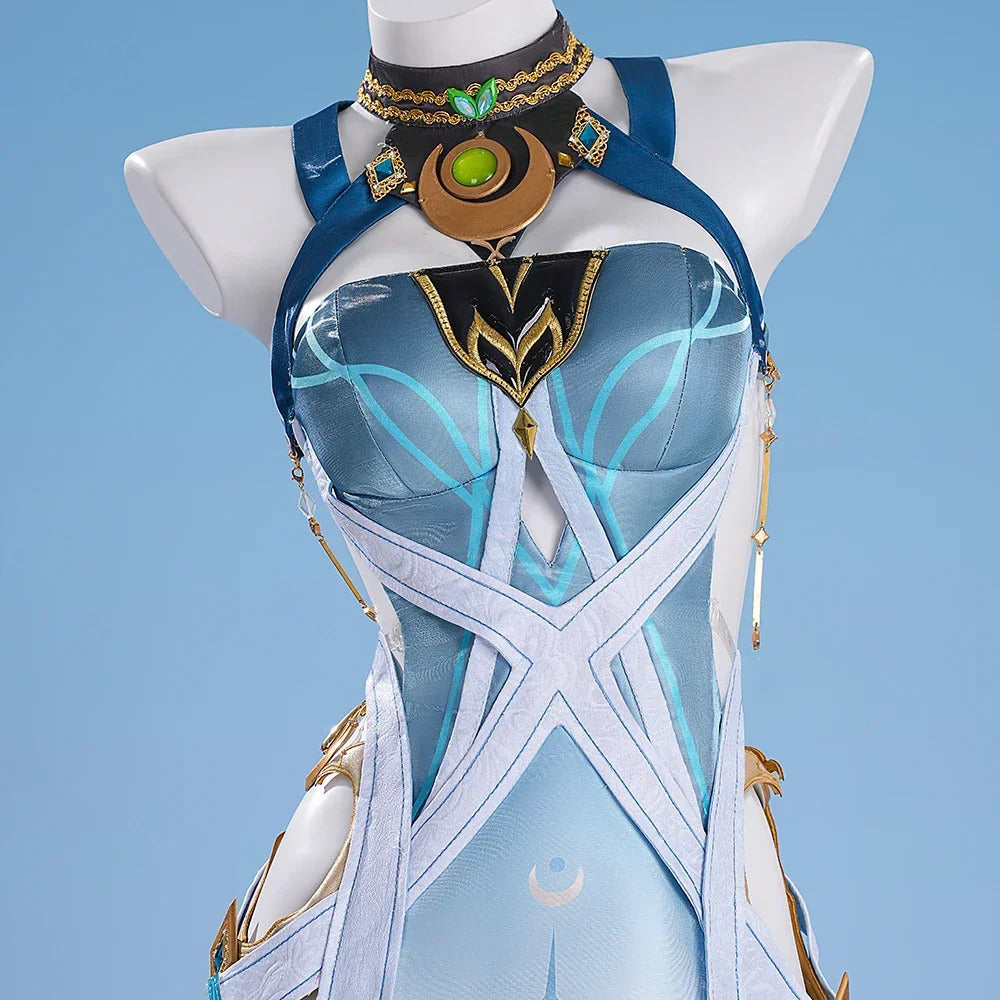 Genshin Impact Lauma Cosplay Costume Dress Uniform Headwear Earrings Frostmoon Scions Halloween Party for Women Girls